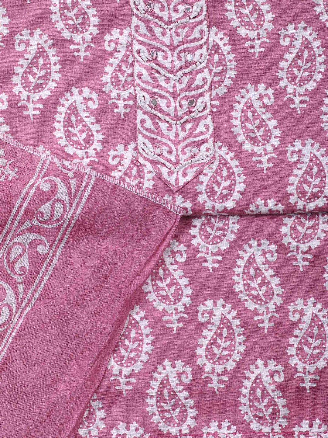 Onion Pink Printed Cotton Blend Unstitched Dress Material