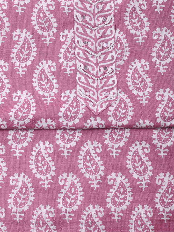 Onion Pink Printed Cotton Blend Unstitched Dress Material