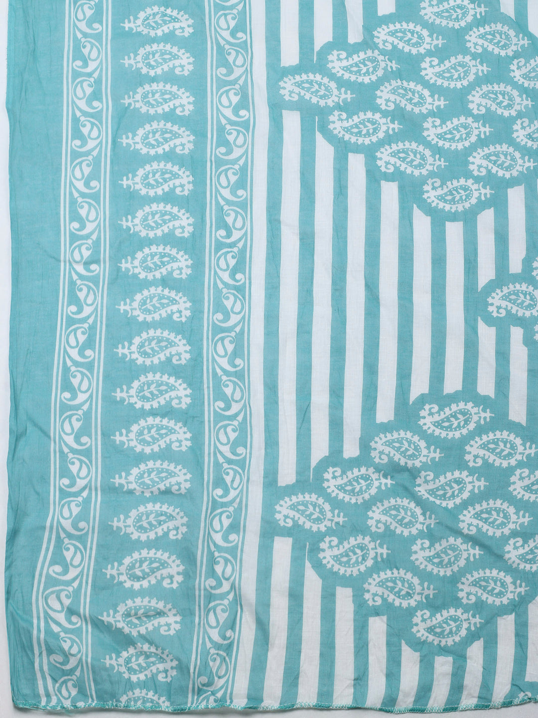 Sea Green Printed Cotton Blend Unstitched Dress Material