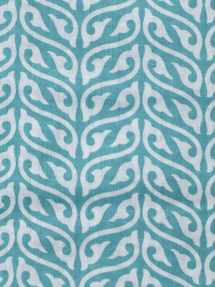 Sea Green Printed Cotton Blend Unstitched Dress Material