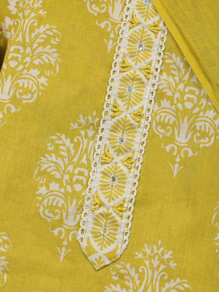 Mustard Printed Cotton Blend Unstitched Dress Material