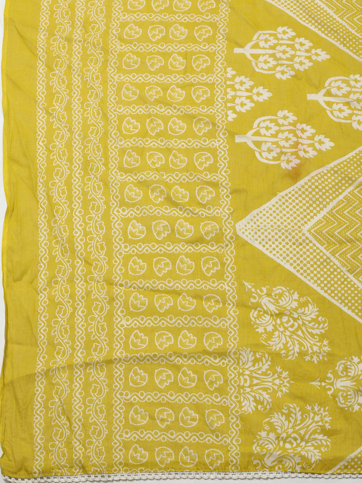 Mustard Printed Cotton Blend Unstitched Dress Material
