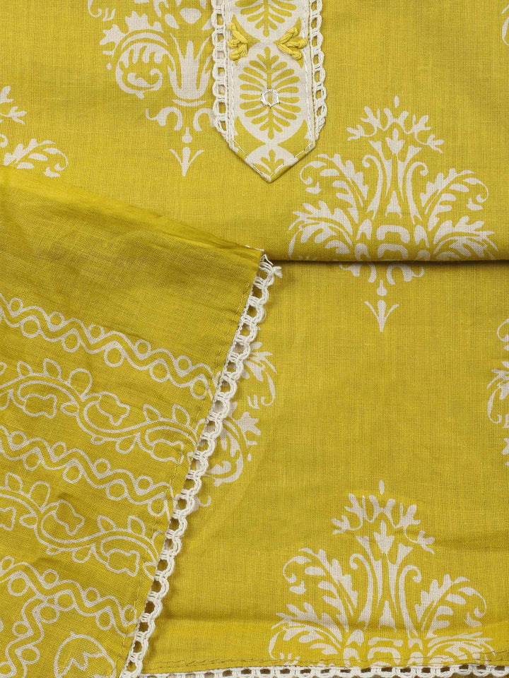 Mustard Printed Cotton Blend Unstitched Dress Material