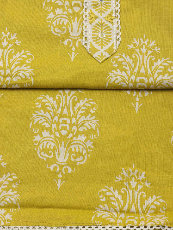 Mustard Printed Cotton Blend Unstitched Dress Material
