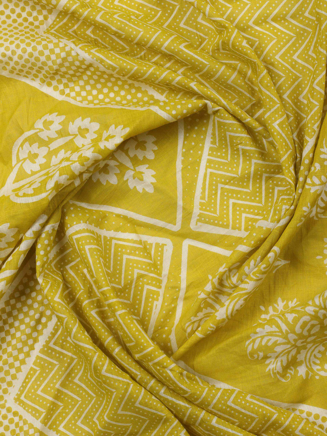 Mustard Printed Cotton Blend Unstitched Dress Material