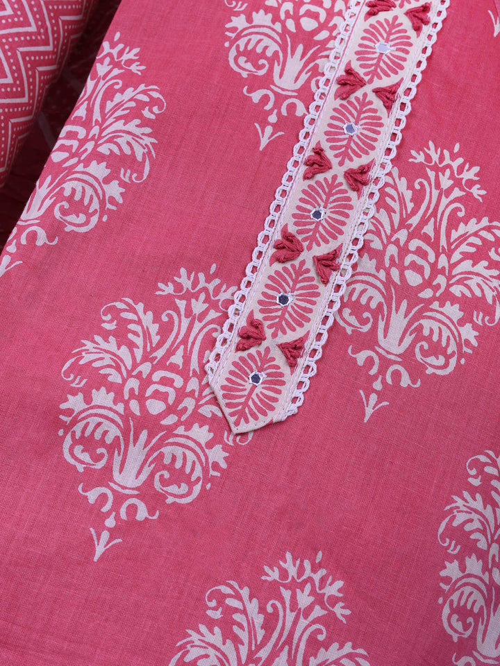 Onion Pink Printed Cotton Blend Unstitched Dress Material