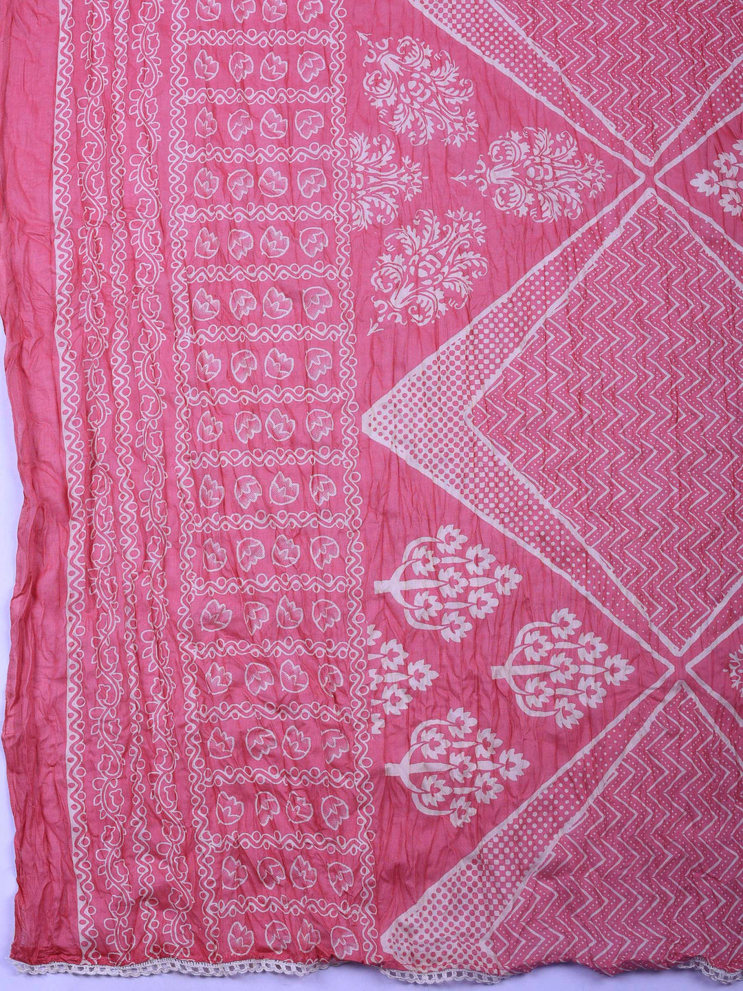 Onion Pink Printed Cotton Blend Unstitched Dress Material