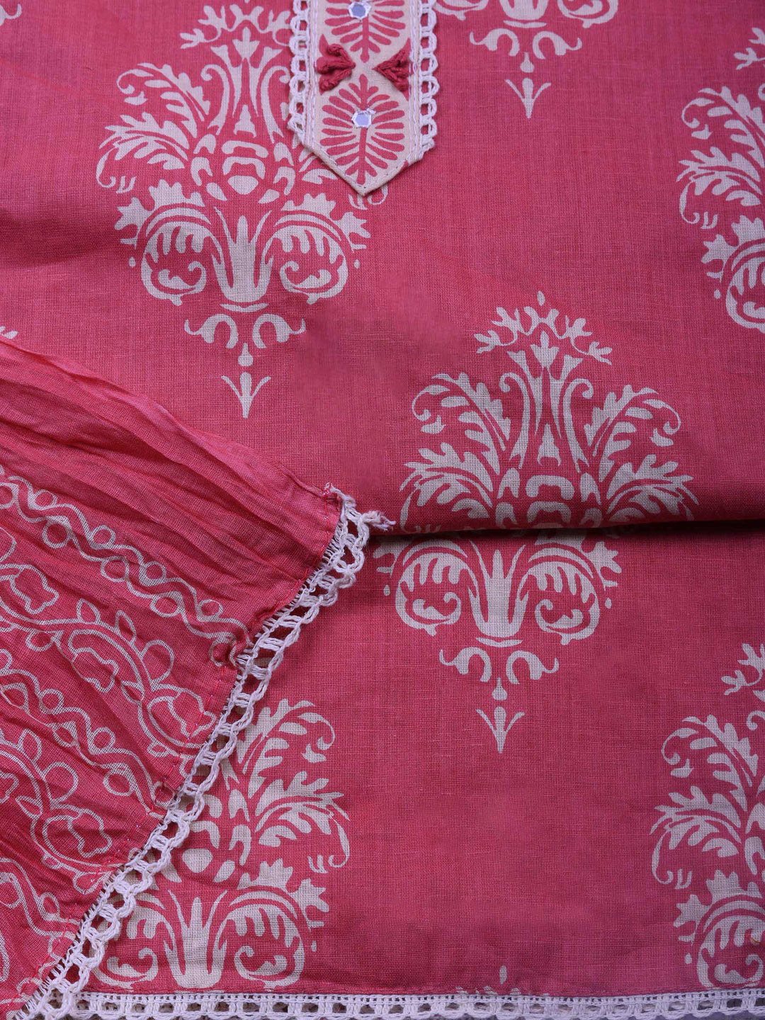 Onion Pink Printed Cotton Blend Unstitched Dress Material