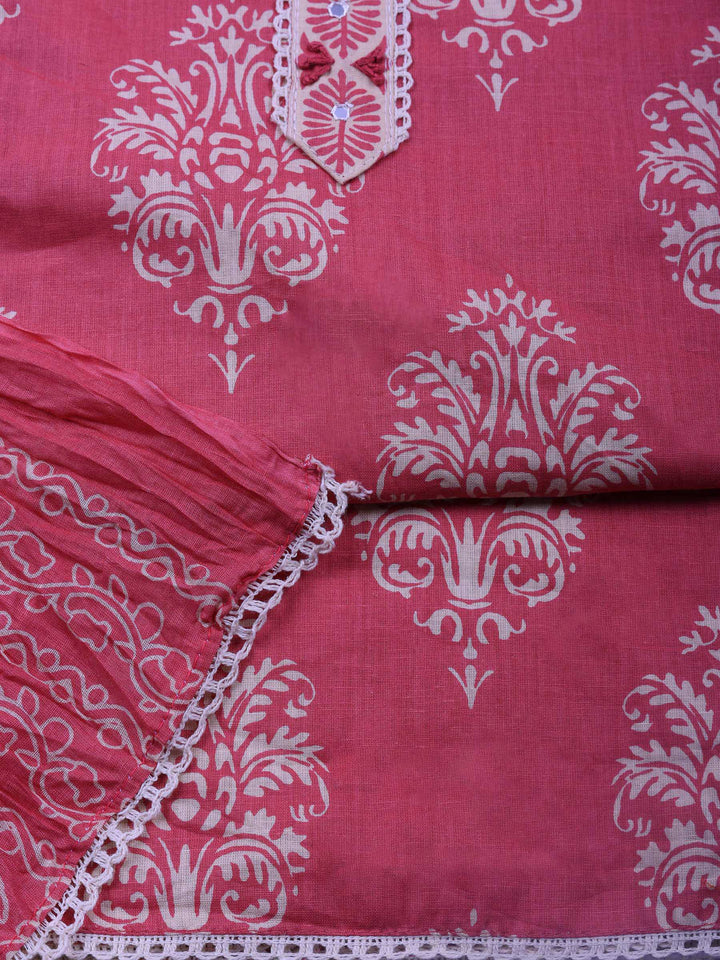 Onion Pink Printed Cotton Blend Unstitched Dress Material