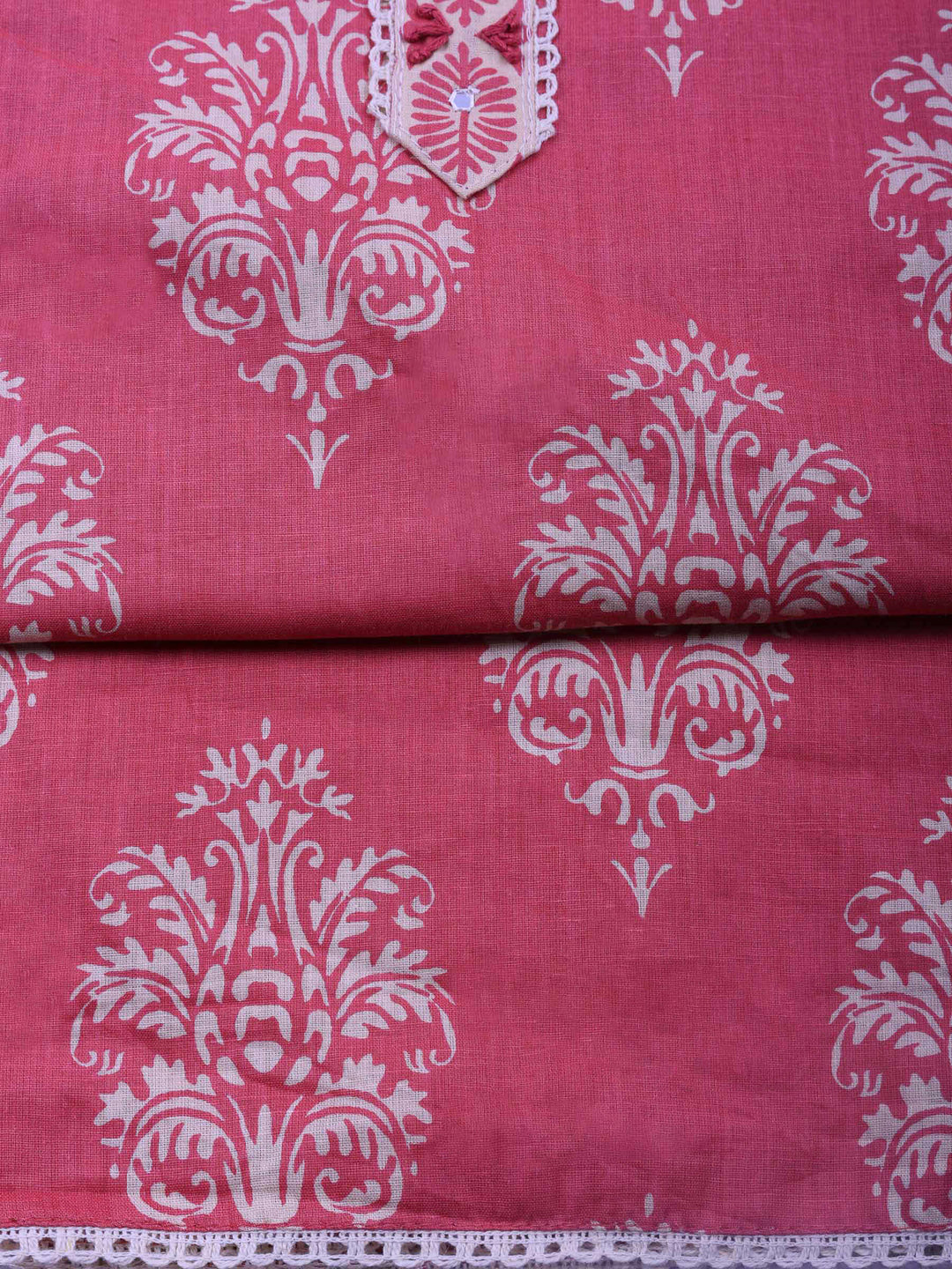 Onion Pink Printed Cotton Blend Unstitched Dress Material