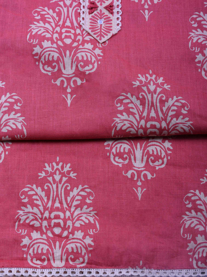 Onion Pink Printed Cotton Blend Unstitched Dress Material