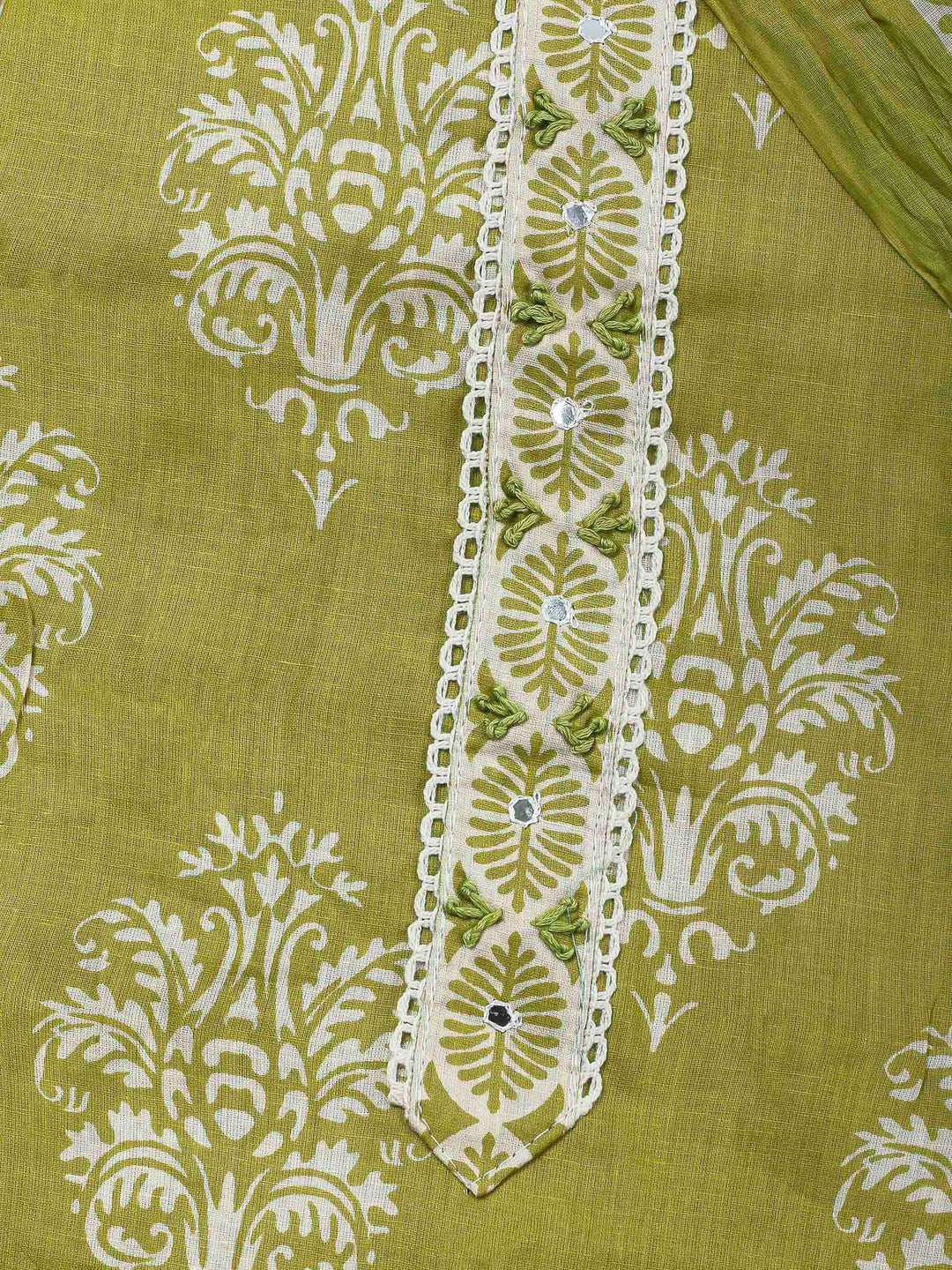 Pista Green Printed Cotton Blend Unstitched Dress Material