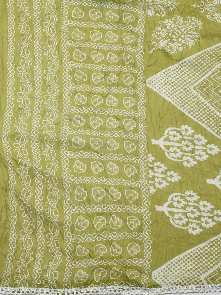 Pista Green Printed Cotton Blend Unstitched Dress Material