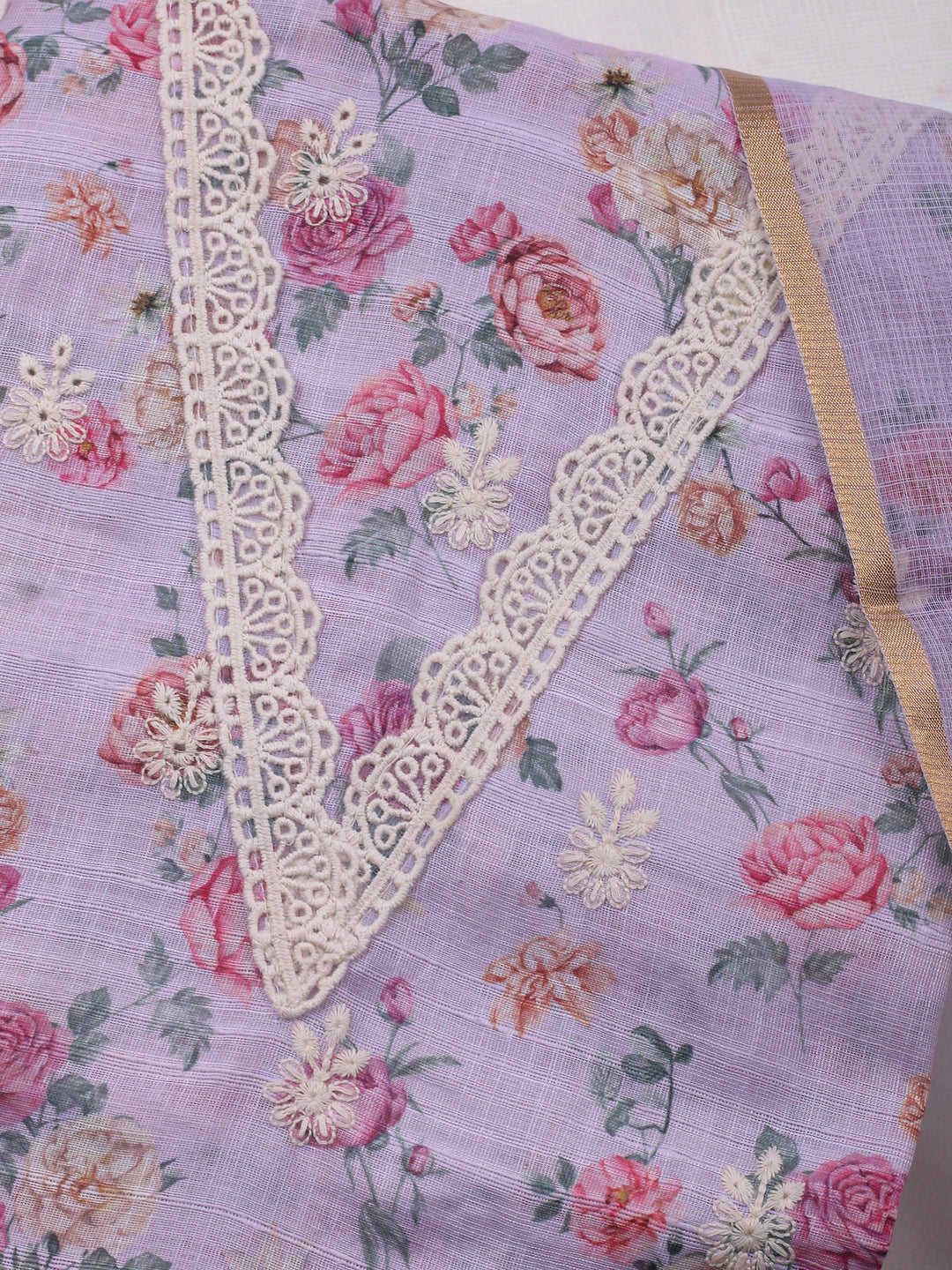 Lavender Embroidery Linen Unstitched Dress Material