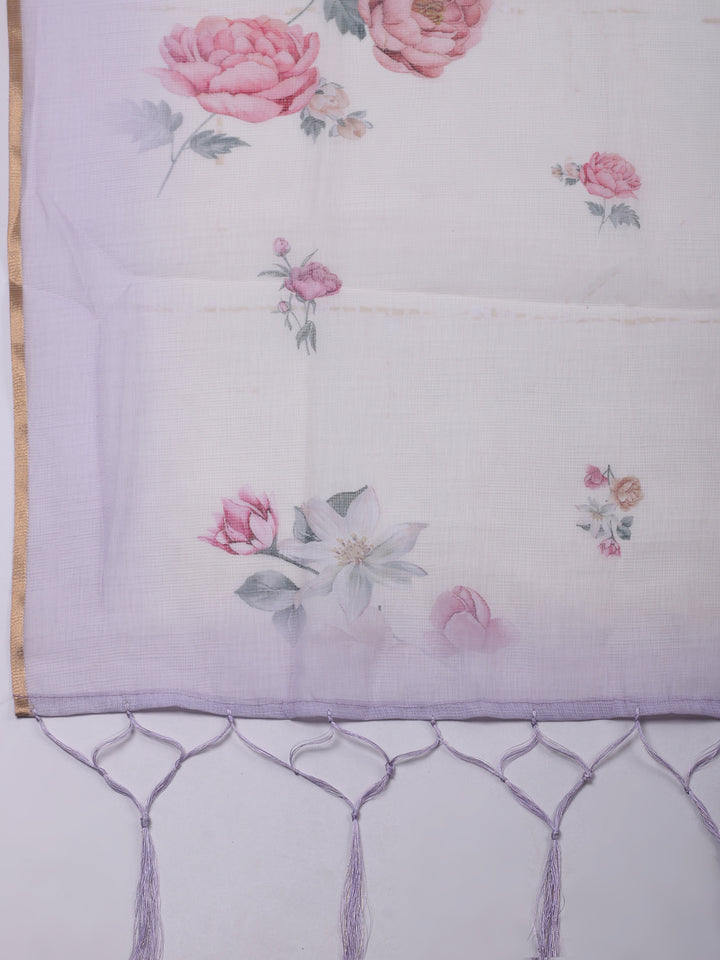 Lavender Embroidery Linen Unstitched Dress Material
