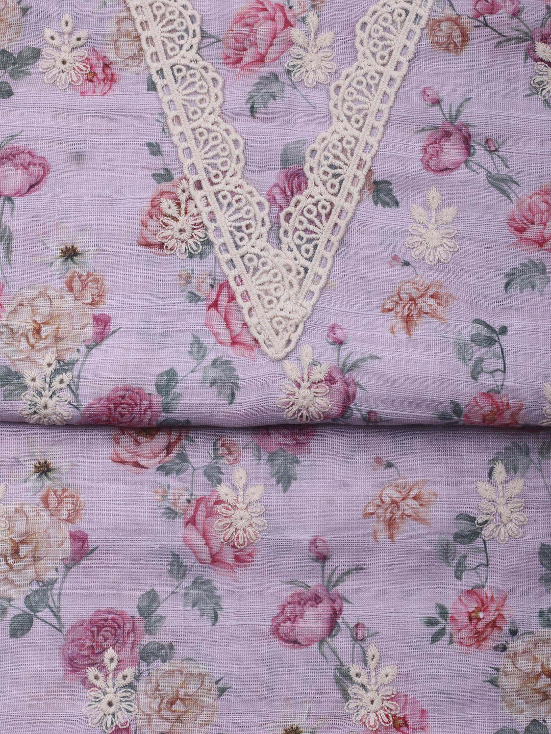 Lavender Embroidery Linen Unstitched Dress Material