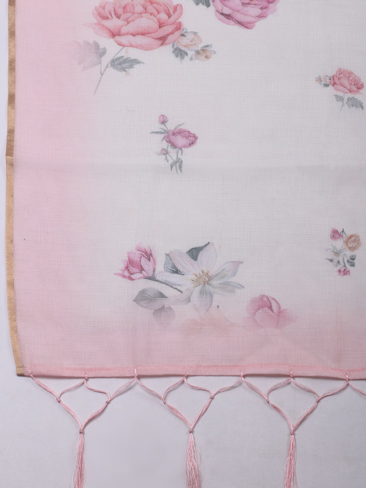 Pink Embroidery Linen Unstitched Dress Material