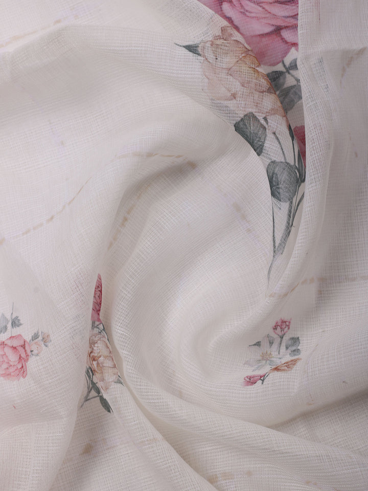 Pink Embroidery Linen Unstitched Dress Material