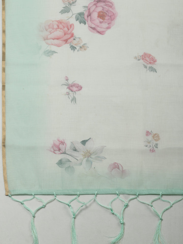 Sea Green Embroidery Linen Unstitched Dress Material