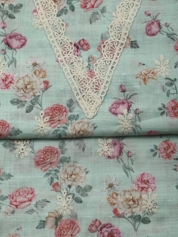 Sea Green Embroidery Linen Unstitched Dress Material
