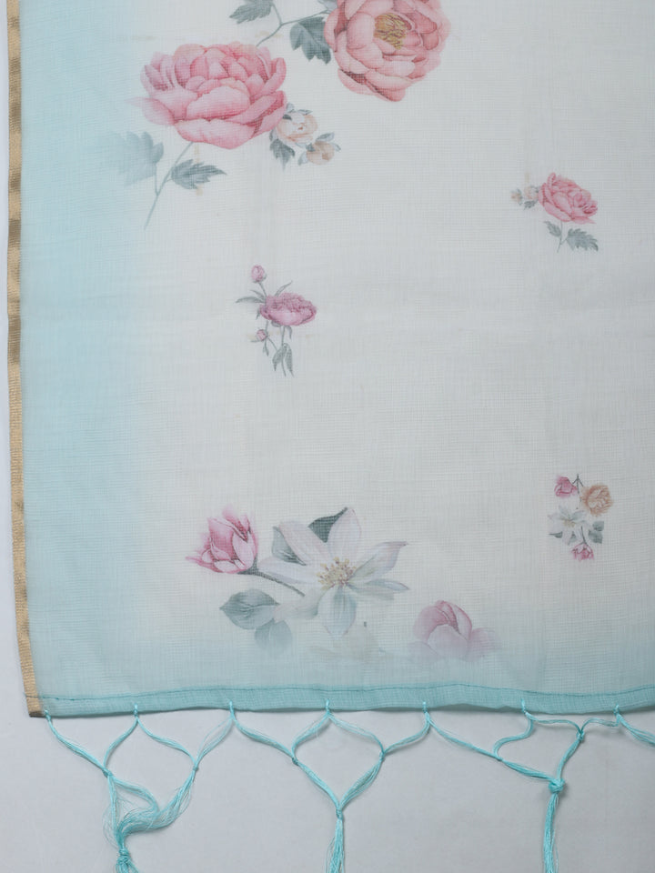 Sky Blue Embroidery Linen Unstitched Dress Material