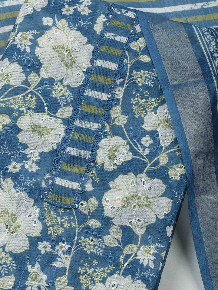 Blue  Cotton Unstitched Dress Material