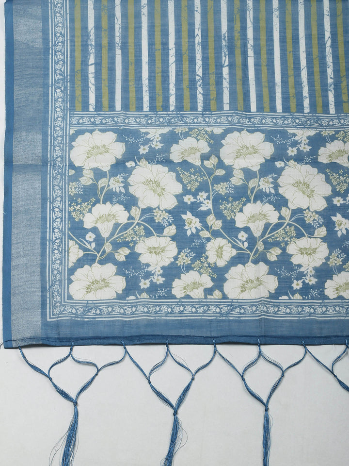 Blue  Cotton Unstitched Dress Material