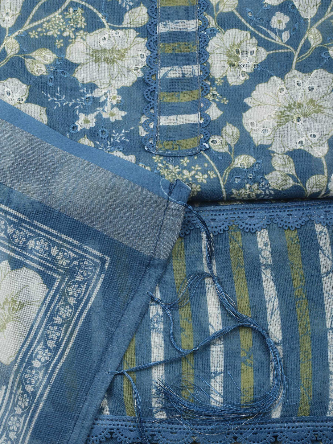 Blue  Cotton Unstitched Dress Material