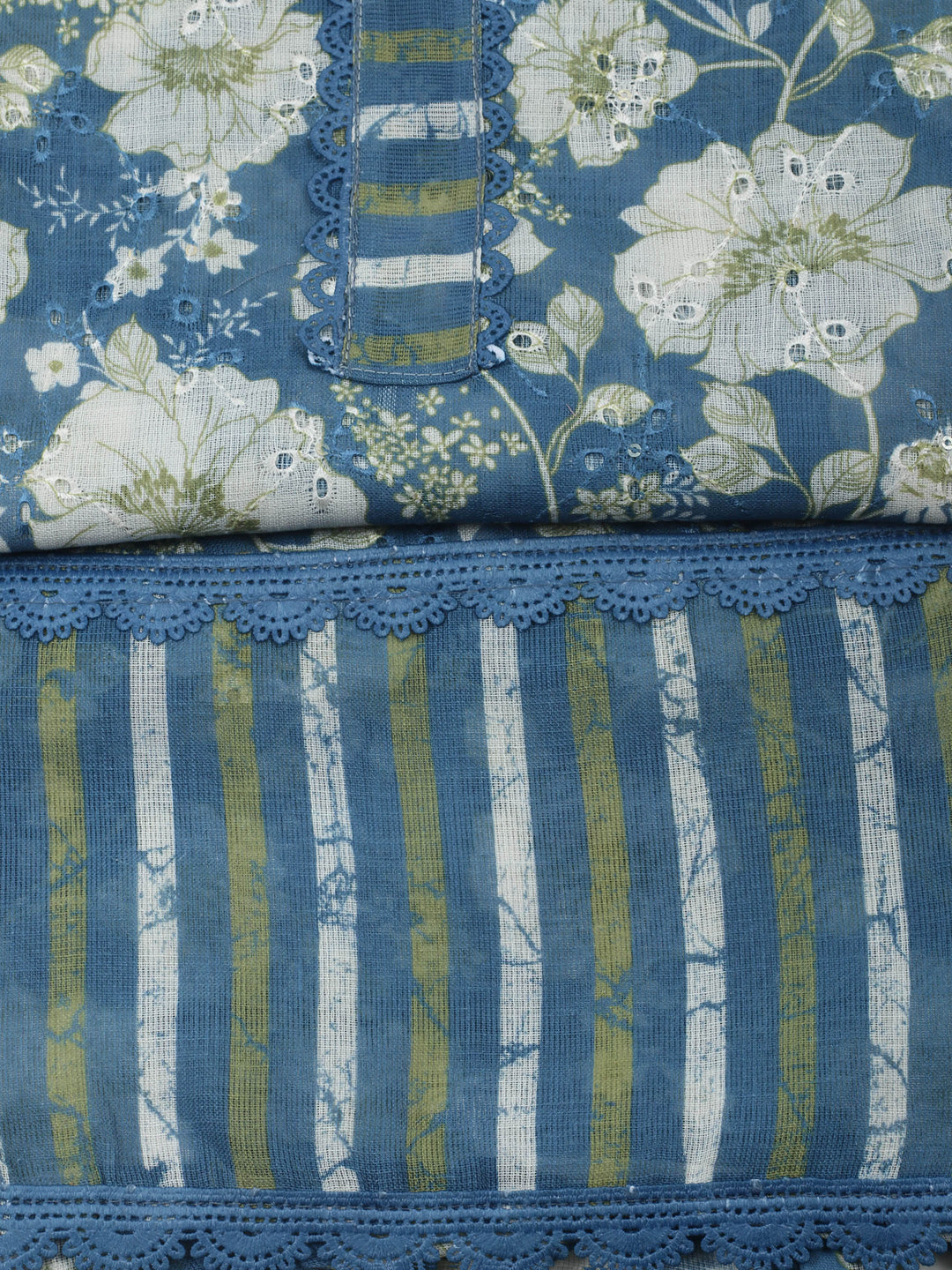 Blue  Cotton Unstitched Dress Material