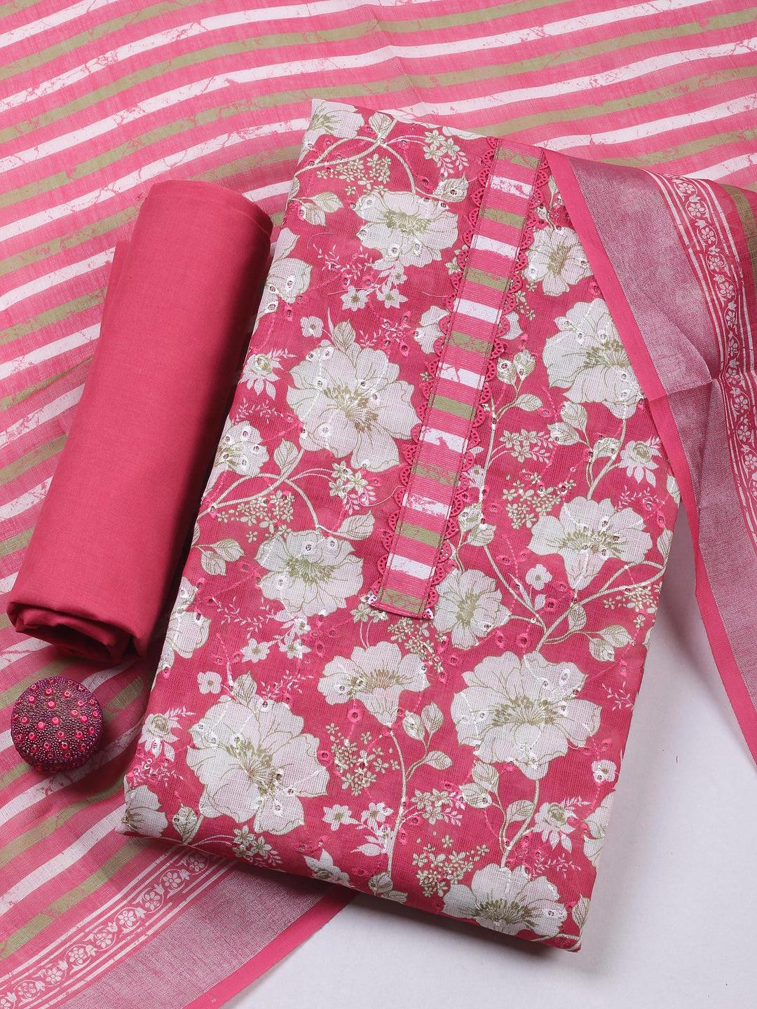 Coral Pink  Cotton Unstitched Dress Material