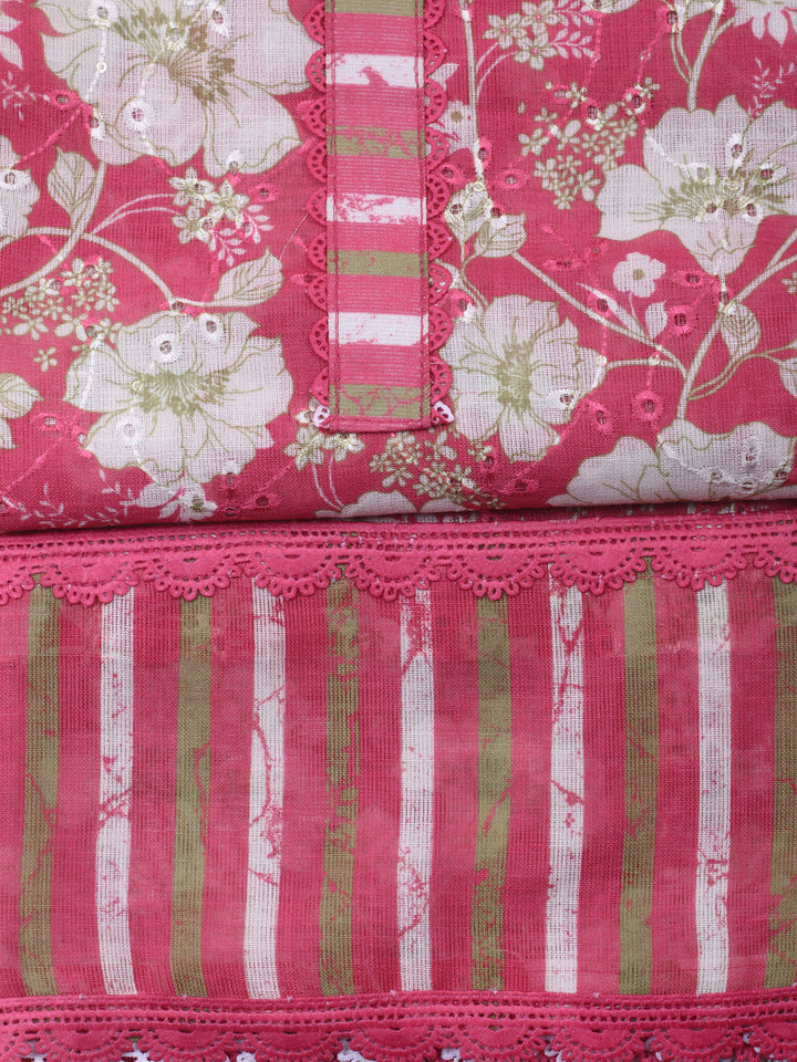 Coral Pink  Cotton Unstitched Dress Material