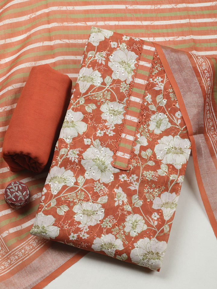 Rust  Cotton Unstitched Dress Material