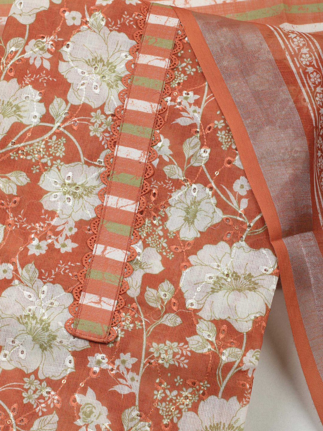 Rust  Cotton Unstitched Dress Material