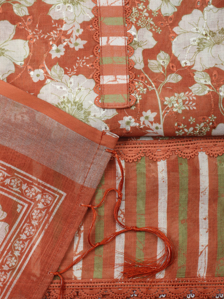 Rust  Cotton Unstitched Dress Material