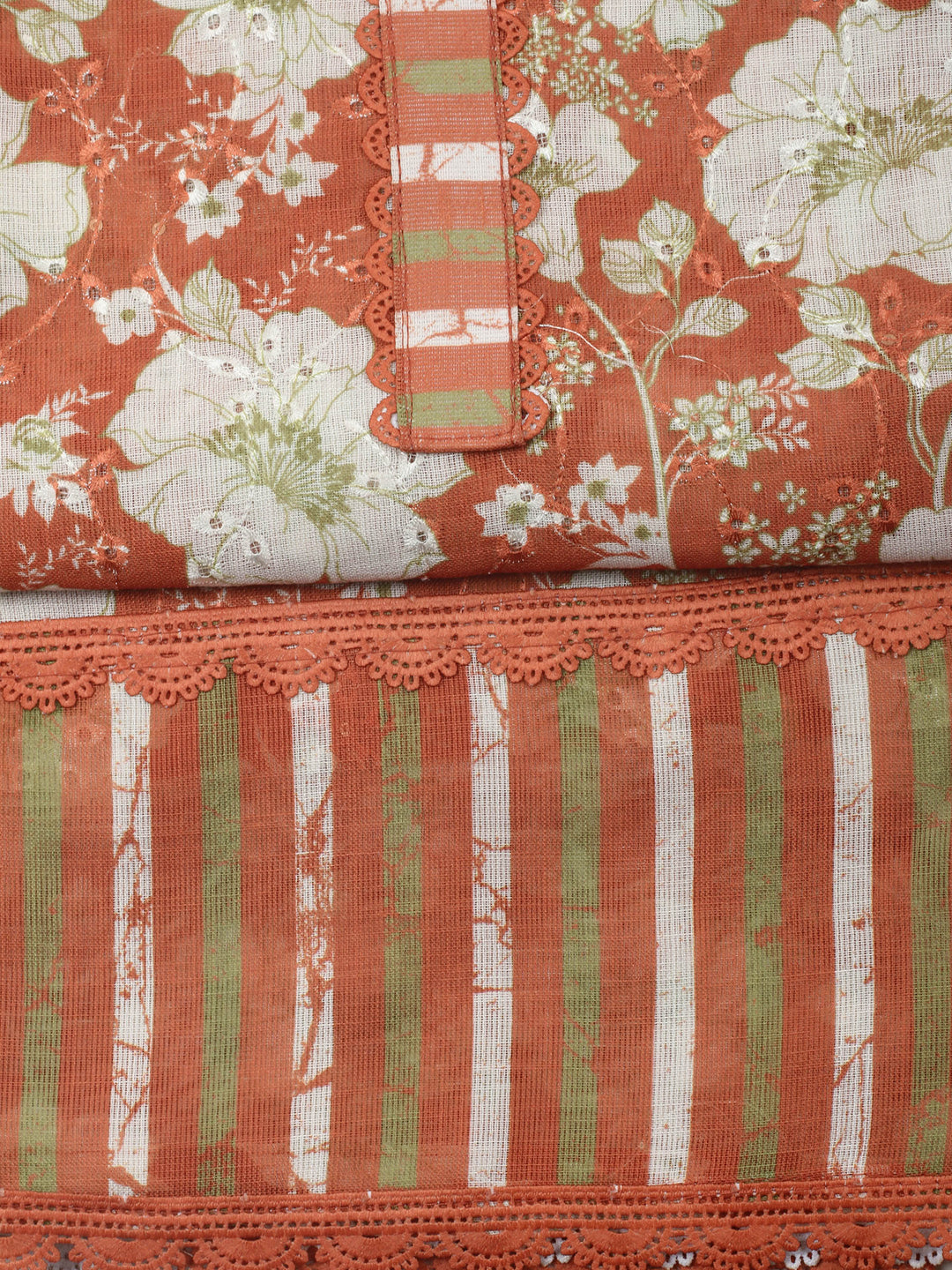 Rust  Cotton Unstitched Dress Material