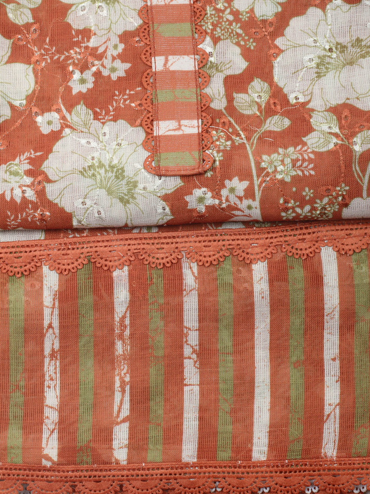 Rust  Cotton Unstitched Dress Material