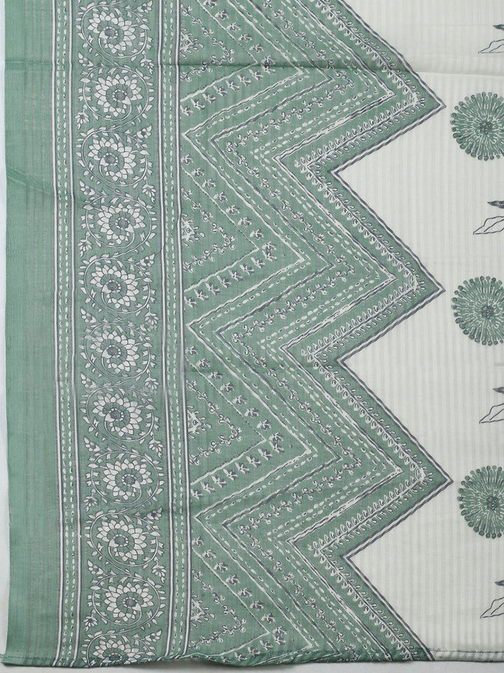 Green Embroidery Cotton Blend Unstitched Dress Material