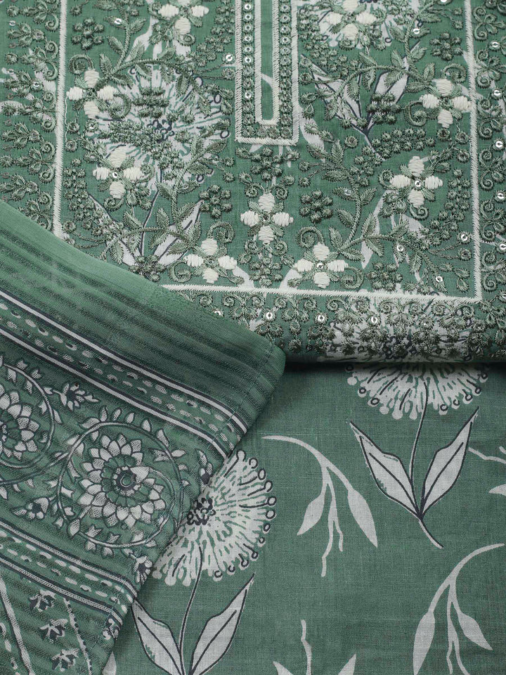 Green Embroidery Cotton Blend Unstitched Dress Material