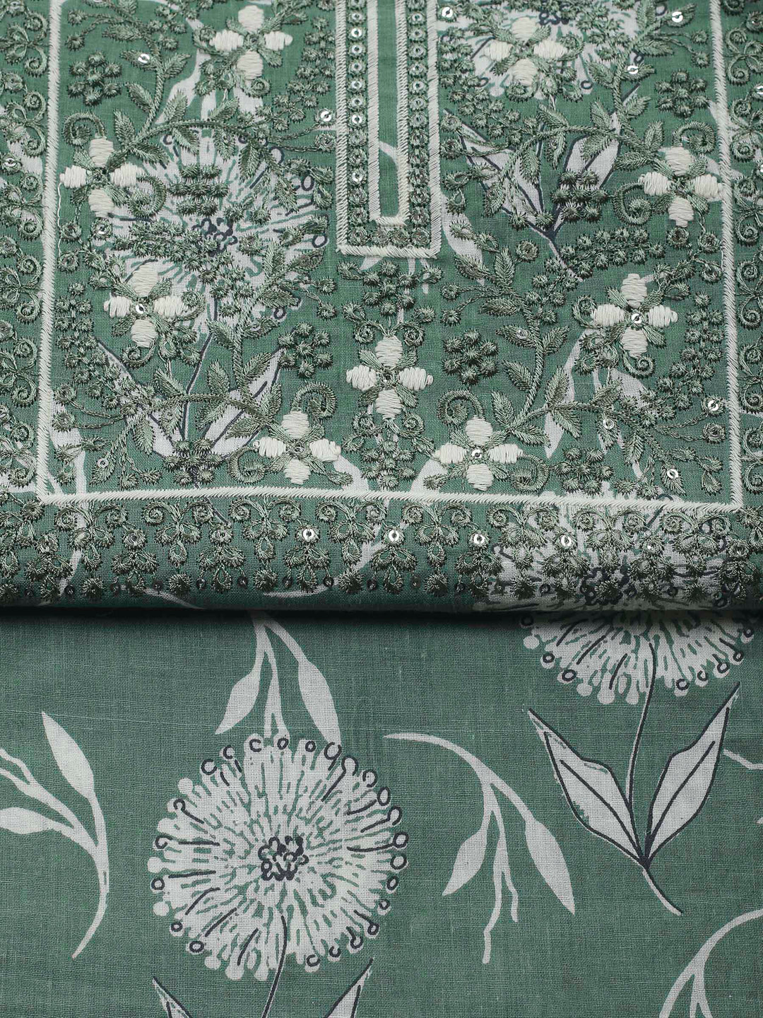 Green Embroidery Cotton Blend Unstitched Dress Material