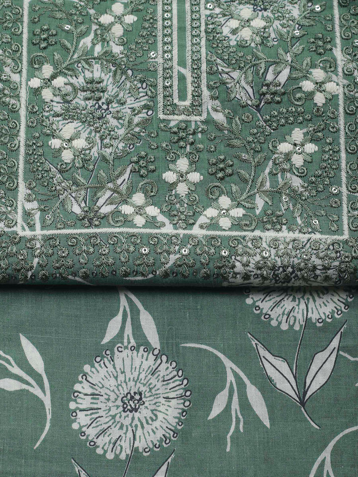 Green Embroidery Cotton Blend Unstitched Dress Material