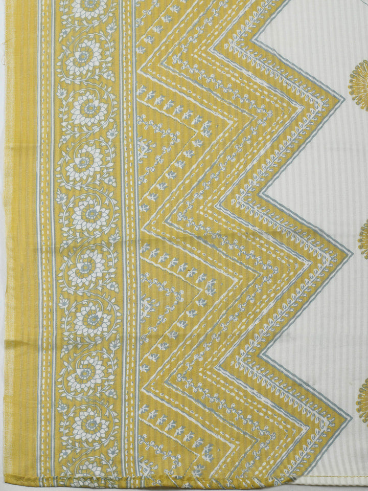 Mustard Embroidery Cotton Blend Unstitched Dress Material