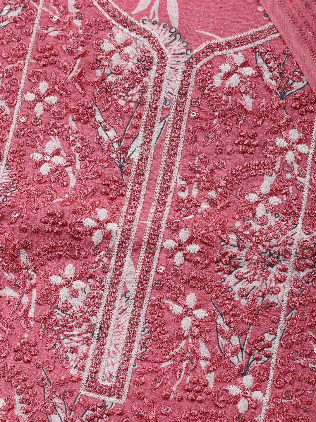 Pink Embroidery Cotton Blend Unstitched Dress Material