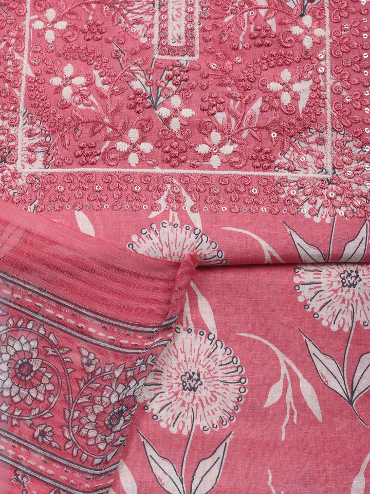 Pink Embroidery Cotton Blend Unstitched Dress Material