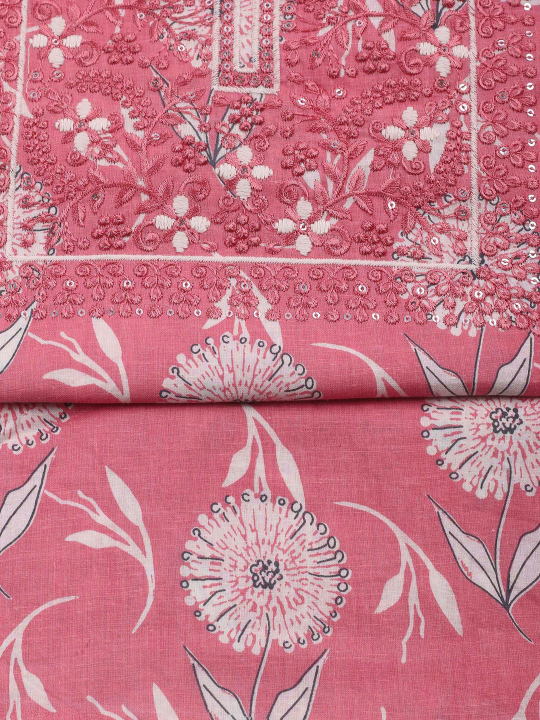 Pink Embroidery Cotton Blend Unstitched Dress Material