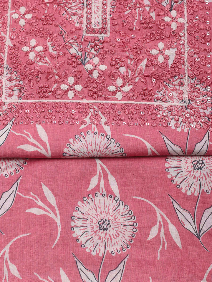Pink Embroidery Cotton Blend Unstitched Dress Material