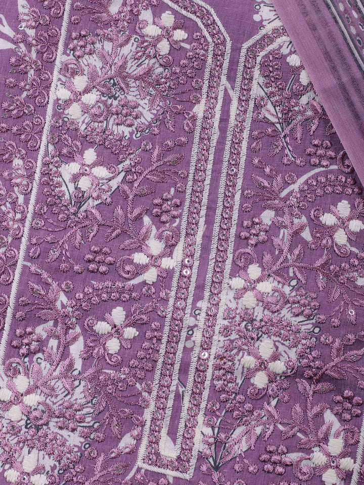 Purple Embroidery Cotton Blend Unstitched Dress Material