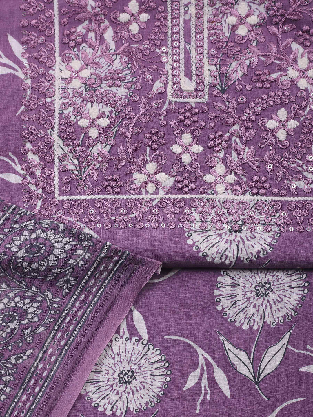 Purple Embroidery Cotton Blend Unstitched Dress Material