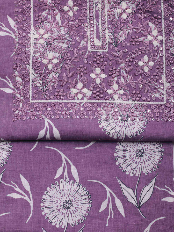 Purple Embroidery Cotton Blend Unstitched Dress Material