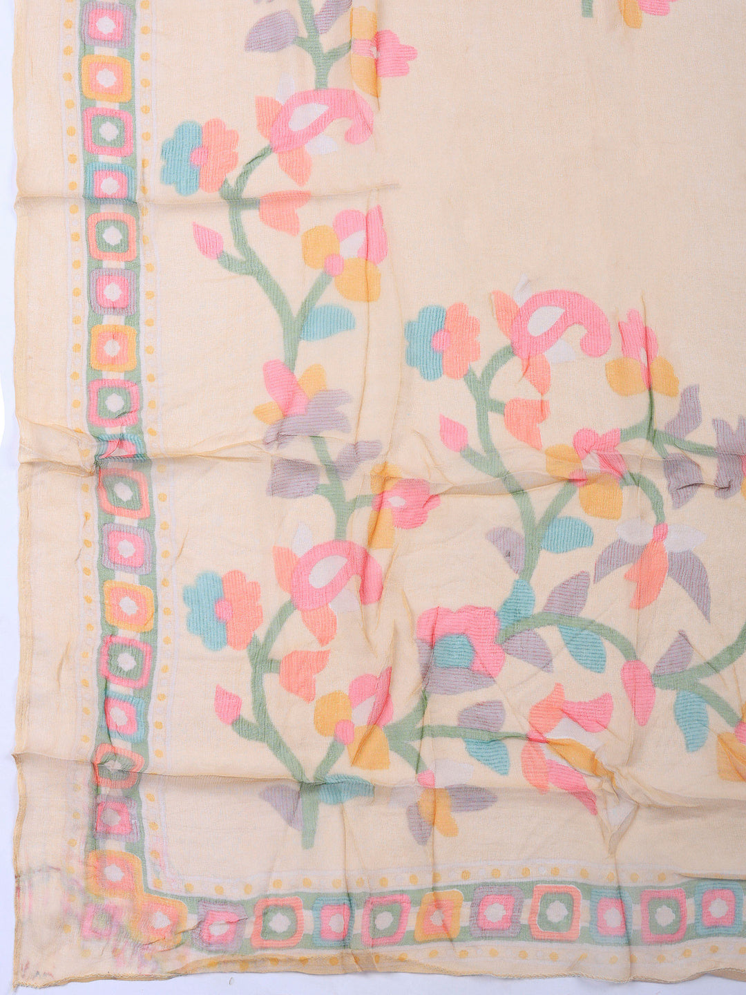 Beige Printed Cotton Blend Unstitched Dress Material