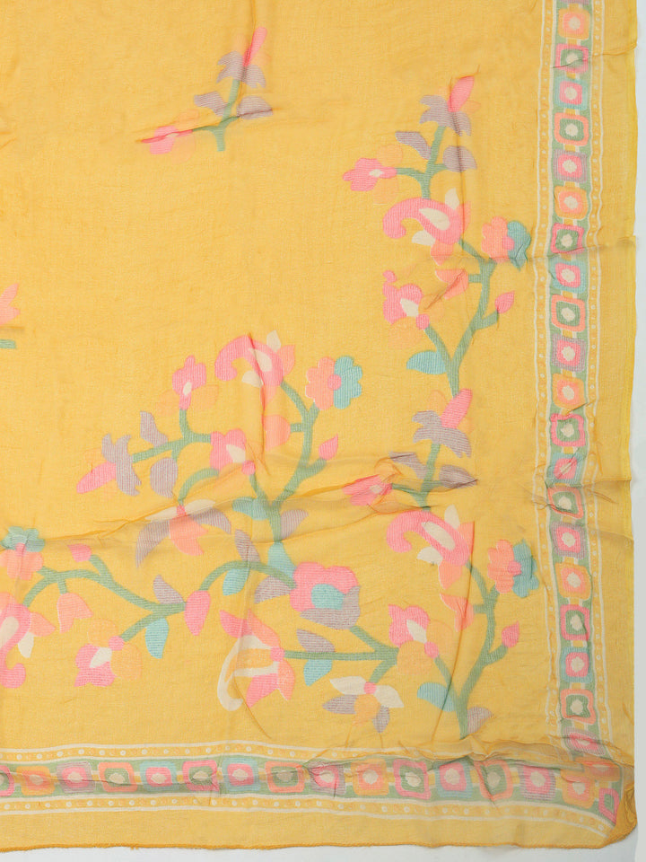 Mustard Printed Cotton Blend Unstitched Dress Material